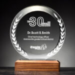 Round K9 Crystal Dedication Plaque Award